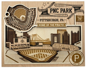PNC Park - Home of the Pittsburgh Pirates - Layered Wooden Stadium with Pittsburgh-Pennsylvania Skyline