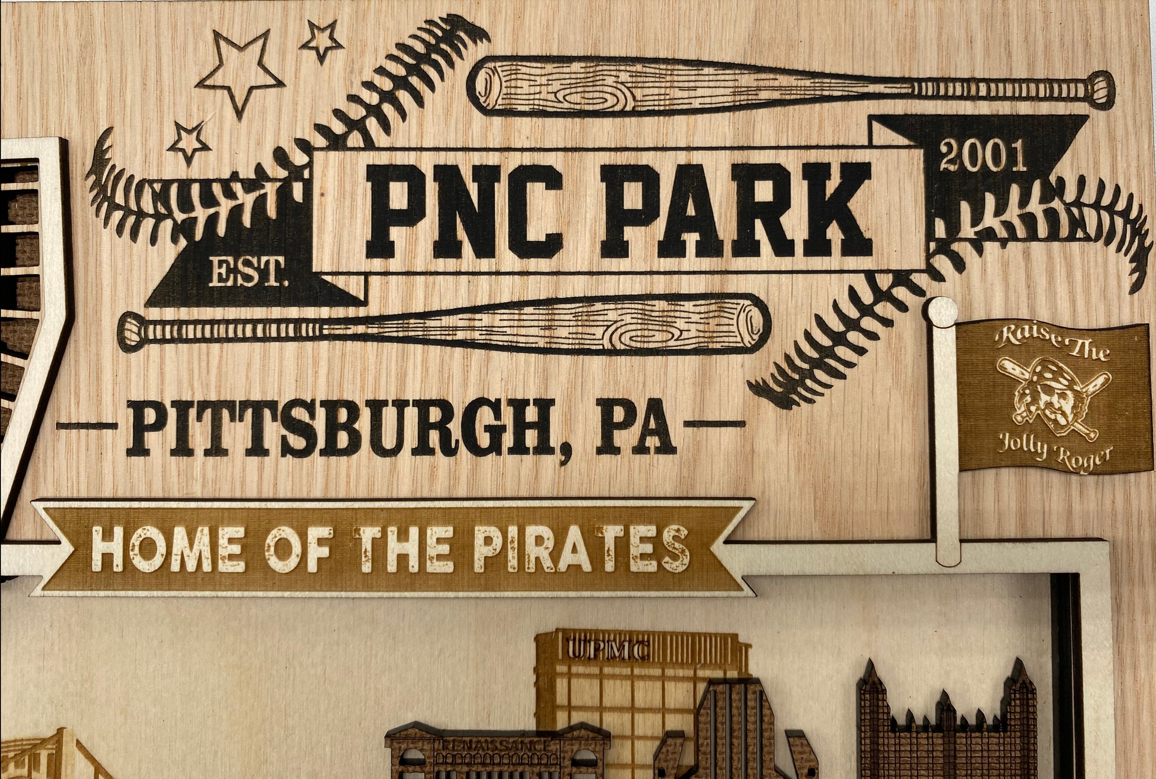 PNC Park - Home of the Pittsburgh Pirates - Layered Wooden Stadium with Pittsburgh-Pennsylvania Skyline
