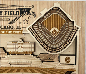 Wrigley Field - Home of the Chicago Cubs - Layered Wooden Stadium with the Inside View of the Ballpark