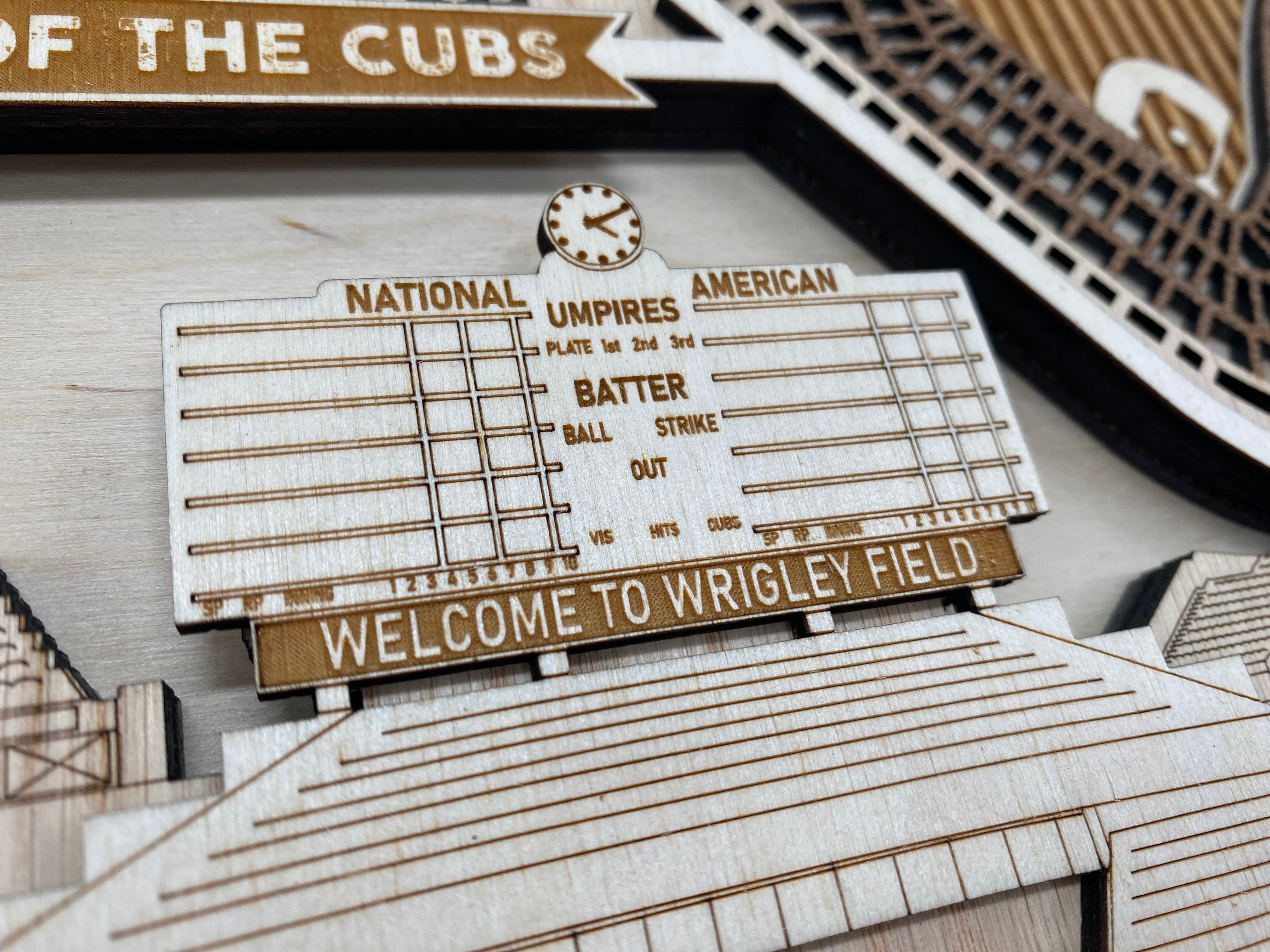 Wrigley Field - Home of the Chicago Cubs - Layered Wooden Stadium with the Inside View of the Ballpark